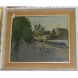 Rodney J. Burn - View of Notre Dame, Paris, oil on canvas, signed with initials, approx 49cm x