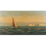 Stuart Beck - View of a Yacht and other Vessels sailing off the Needles, 20th Century oil on canvas,