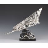 Maurice Guiraud-Rivière - The Comet, an Art Deco silvered cast bronze stylized figure of a flying