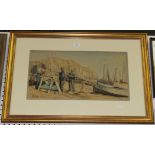 Anne Dorrien Smith - Fisherman mending Nets on the Beach, 20th Century watercolour, signed, approx