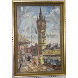 Lindsey Bird - View of a Clock Tower, oil on canvas, signed, approx 74cm x 49cm, within a gilt