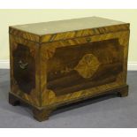 A late 18th Century mahogany blanket chest with wide crossbanded borders and inlaid star reserves,