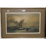 Walter William May - Nocturnal Seascape, late 19th Century watercolour, signed, approx 25cm x 47.