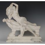 Cipriano Cipriani - an early 20th Century Italian carved white marble figure of a semi-clad fan