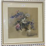 20th Century British School - Still Life Study of Flowers in a Glass Vase, watercolour, approx