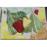 Allison Stevens - Fruit and Vegetables, 21st Century oil on canvas, signed and dated '3, approx 76cm