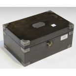 A 19th Century ebony and plate mounted rectangular box, the hinged lid revealing a later fitted
