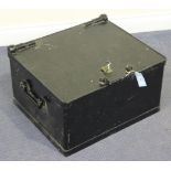 An early 20th Century black painted strongbox by Stephen Cox & Son Ltd, Sedgley, width approx 55cm.