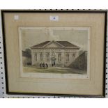 After C.W. Radclyffe - 'Exterior of School Room', mid-19th Century hand-coloured lithograph,