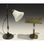 An early 20th Century brass desk lamp with adjustable shade, height approx 32cm, together with