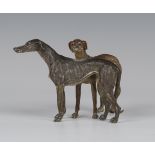 An early 20th Century Austrian cold painted cast bronze figure group of two standing greyhounds,