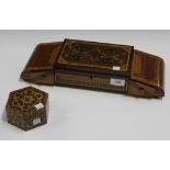 A late 19th Century Italian mosaic inlaid jewellery box, the hinged lid flanked by sloping sides