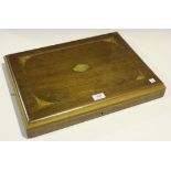 A 19th Century mahogany canteen box, the hinged lid inlaid with a chequer border and fan paterae,