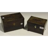 A George III mahogany sarcophagus tea caddy, width approx 17cm, together with a 19th Century