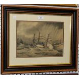 Attributed to A. Burroughs - Three-masted Steamship in Stormy Coastal Waters, 19th Century