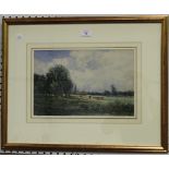 Robert Hume - 'River Landscape with Cows', watercolour, signed recto, titled label verso, approx