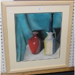 Ian Macfarlane - Still Life Study of a Jug and Vases on a Table, 20th Century pastel, signed, approx