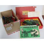 A collection of Meccano yellow, blue and plated parts, within an Outfit No. 9 case, a No. 2 set with