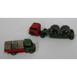 A Tri-ang Minic tinplate clockwork wagon, finished in red and green, with cargo, length approx 13cm,