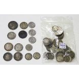 A collection of foreign mostly silver coins, comprising three Australia shillings, comprising