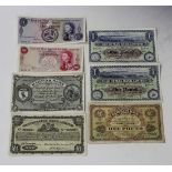 A collection of seven Isle of Man banknotes, including Barclays Bank one pound note 1954,