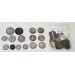 A collection of foreign mostly silver coins, comprising six Switzerland one franc pieces,