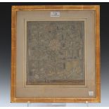 A 17th Century petit point and silver thread rectangular panel depicting overall plants, flowers,