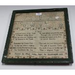 A George III needlework sampler by 'Mary Leete, April the twenty eighth, 1808', the bands of letters