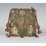 A 17th Century petit point and metal thread rectangular purse, both sides decorated with Adam and