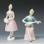 Two Royal Doulton figures, comprising 'Melody', HN2202, and 'Columbine', HN2185 (chips to crown).