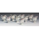 A group of nine Staffordshire porcelain cream jugs, circa 1800, including Factory X, comprising