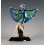 An Art Deco Goldscheider pottery figure of a Butterfly Girl, modelled after Lorenzl as a lady