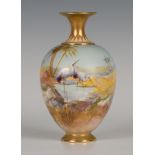 A Royal Worcester bone china vase, circa 1910, by William Powell, signed, the ovoid body painted