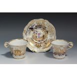 A Chamberlains Worcester porcelain trio, early 19th Century, comprising teacup, coffee cup and