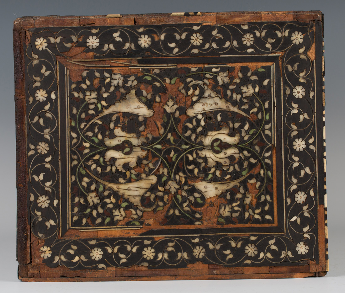 A late 17th/early 18th Century Indo-Portuguese hardwood, ivory and green stained ivory inlaid - Image 4 of 5