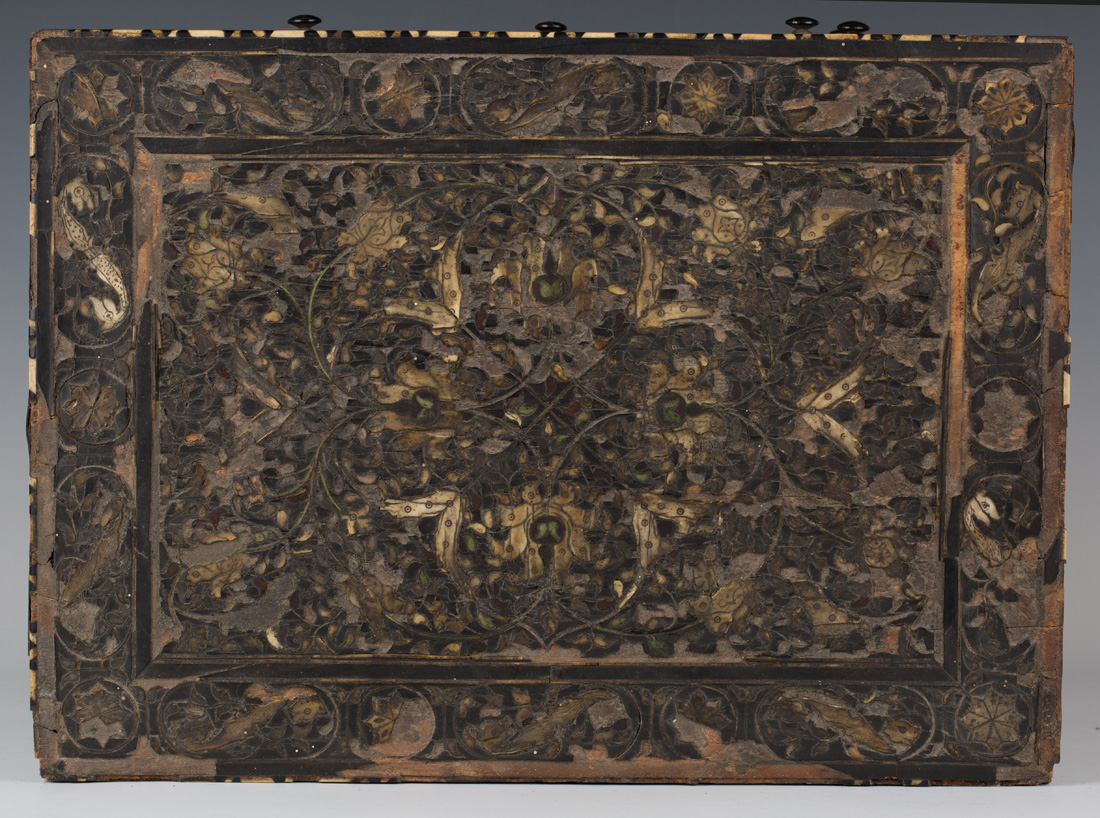 A late 17th/early 18th Century Indo-Portuguese hardwood, ivory and green stained ivory inlaid - Image 2 of 5