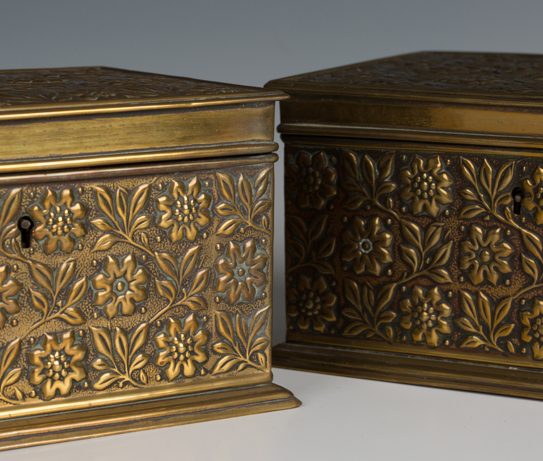 A pair of late Victorian Aesthetic period embossed brass boxes, possibly by Morris & Co, one - Image 4 of 5