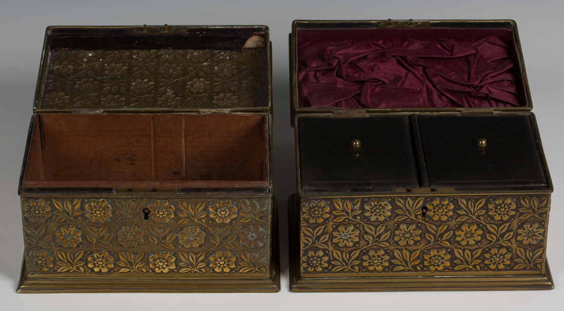 A pair of late Victorian Aesthetic period embossed brass boxes, possibly by Morris & Co, one - Image 3 of 5