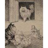 Louis Wain - Four Giant Domestic Cats and a Small Girl, late 19th/early 20th Century pen and ink,