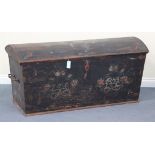 A 19th Century Scandinavian stained and painted pine dome top trunk, the hinged lid revealing a