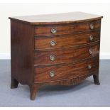 A late George III mahogany bowfront chest of four graduated long drawers, on outswept bracket