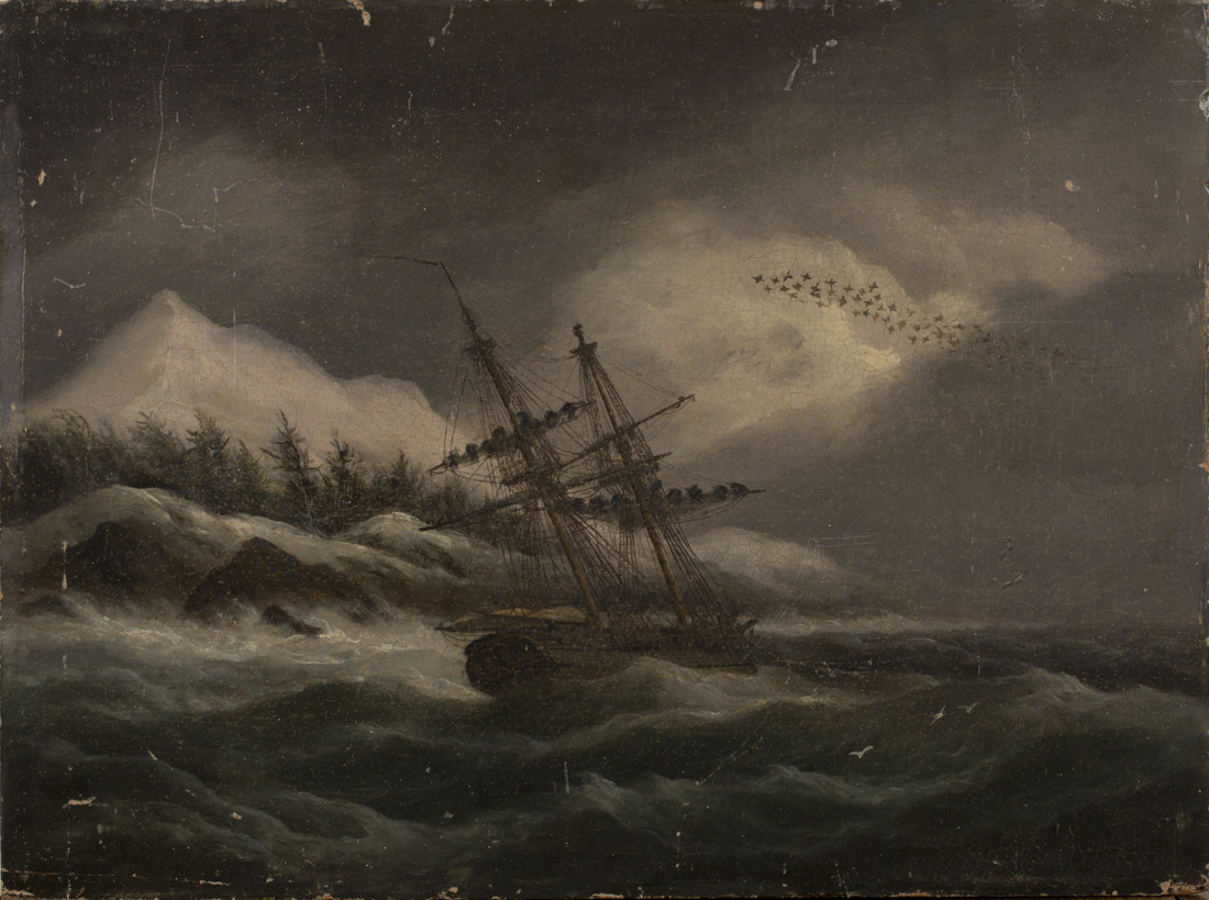 Thomas Luny - Sailing Vessel in Coastal Waters at Night, oil on panel, signed and dated 1833