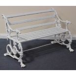 A 20th Century Coalbrookdale Grape and Serpent pattern white painted cast garden bench, height