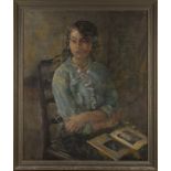 Walter Westley Russell - Girl in a Blue Blouse, early 20th Century oil on canvas, approx 74cm x 61.