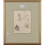 Roger Fry - 'Figure Studies in a Dutch Market', early 20th Century pencil drawing, artist's name and