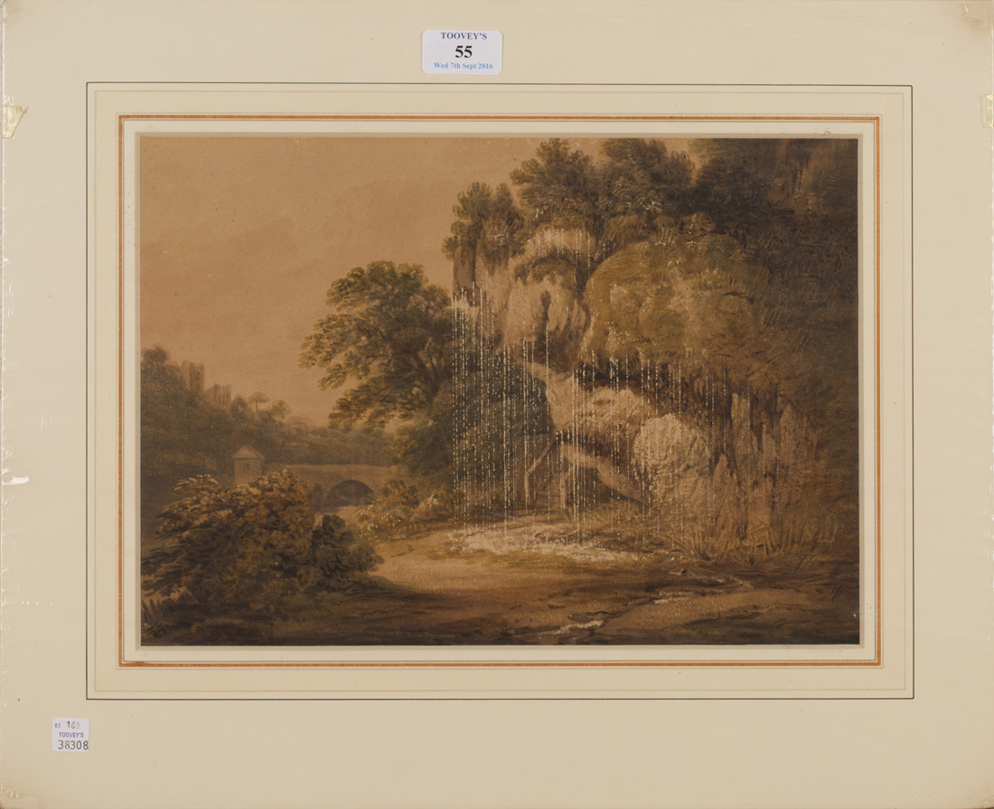 Francis Nicholson - 'Dripping Rock at Knaresborough', early 19th Century watercolour with scratching