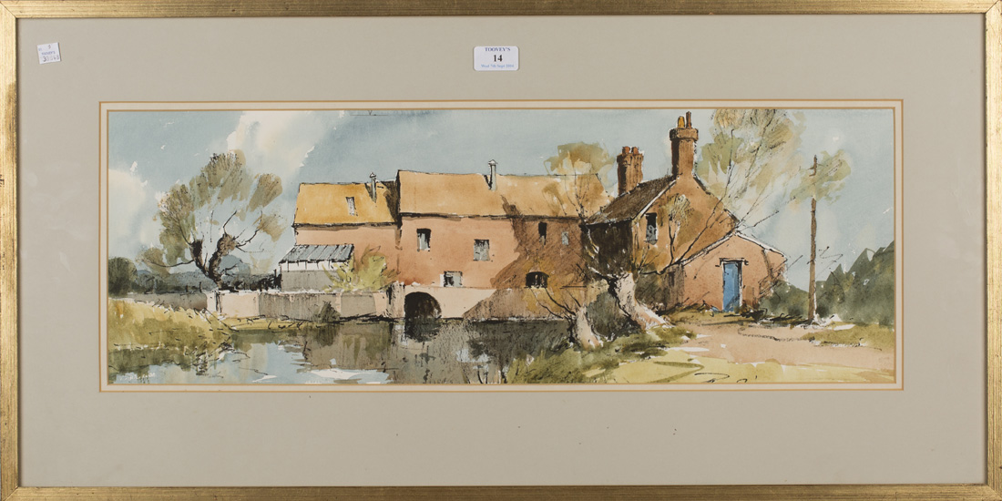 Edward Wesson - 'A View of a Mill at Corfe Mullen', mid-20th Century watercolour, signed recto,