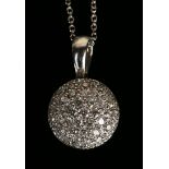 A diamond pendant in a hemispherical design, mounted with circular cut diamonds, with a white gold