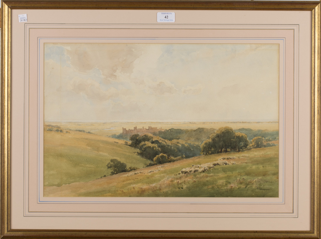 Gerald Ackermann - 'Arundel Castle from the Downs', mid-20th Century watercolour and pencil,