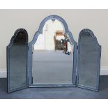 An early 20th Century triptych swing frame dressing table mirror with blue tinted borders, height